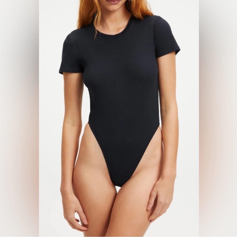 Good American Rib Short Sleeve Stretch Cotton Bodysuit size 2 NWT